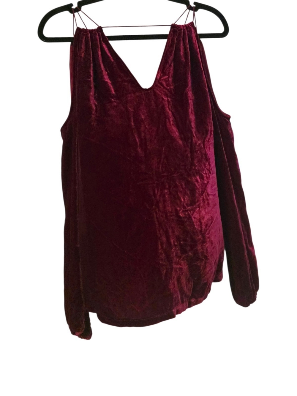 Ramy Brook $325 Women’s Velvet Cold-Shoulder Top - Burgundy Large